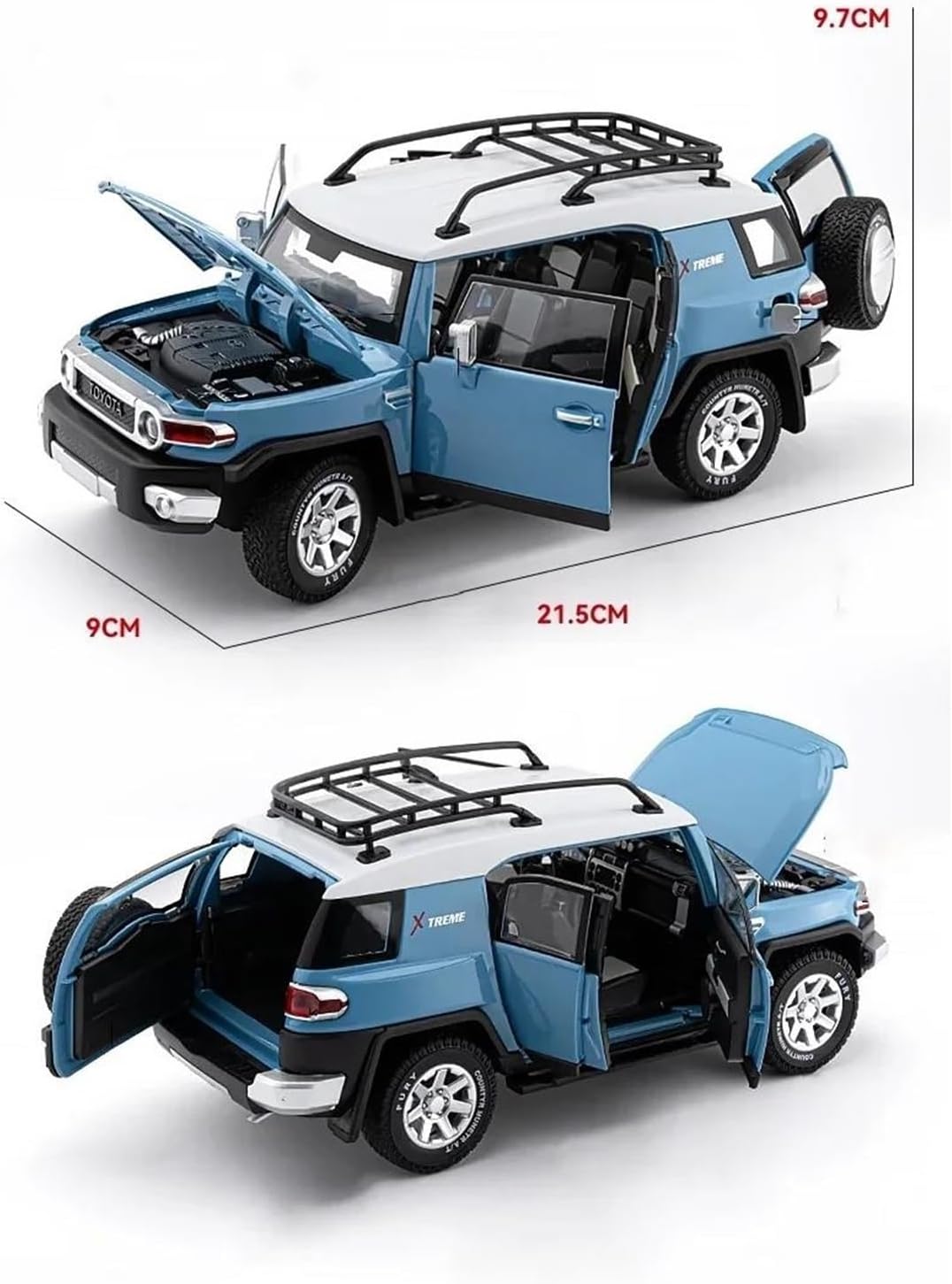 Decorative Car Model 1:24 for FJ Cruiser Off-Road Diecast Metal Alloy Display Car Model Reception Area Decoration Perfect for Gifting(Blue)