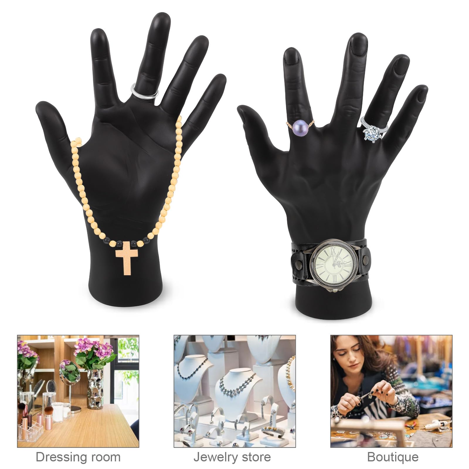 iplusmile 2 Stück Männliches Handmodell aus Schwarzem Kunststoff mit Offenem Fingerdesign zur Schmuckpräsentation von Ringen und Armbändern für Zuhause und Einzelhandel