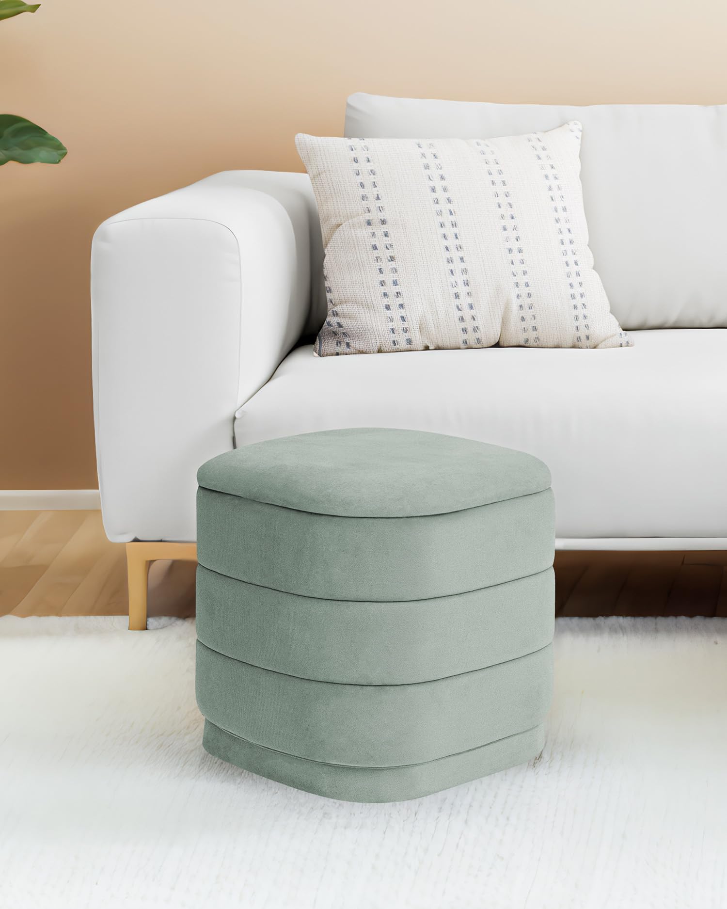 Bonlife Ottoman avec Espace de Rangement,Repose-Pieds Pliable avec Table,Repose-Pieds pour Salon, Chambre à Coucher, Couloir, Velours Couleur Sauge, 38 x 38 x 38 cm