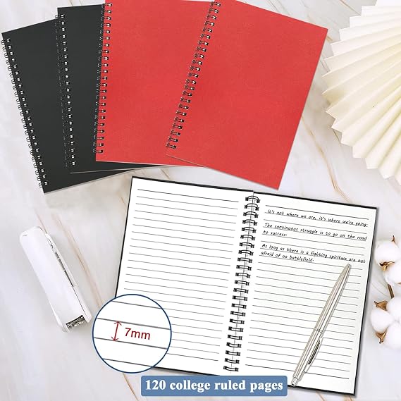 4Pack Spiral Notebook, 5.7x8.3 Small Notebooks for Work 120 Page Note Pads