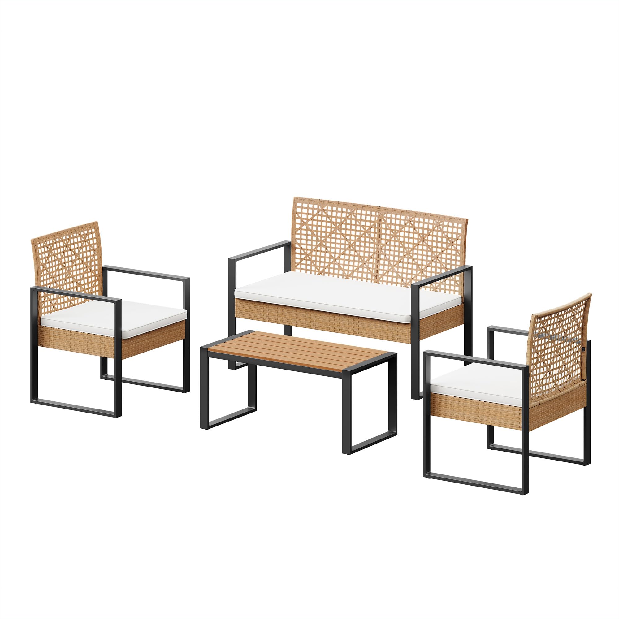 WOLTU Rattan Gartenmöbel 4-teilig mit 1 Sitzer Sofa 2 Sessel 1 Couchtisch und Kissen Lounge Möbel Outdoor Balkonmöbel Kleiner Balkon Sitzgruppe Gartencouch Terrassenmöbel Set für Garten Terrassen