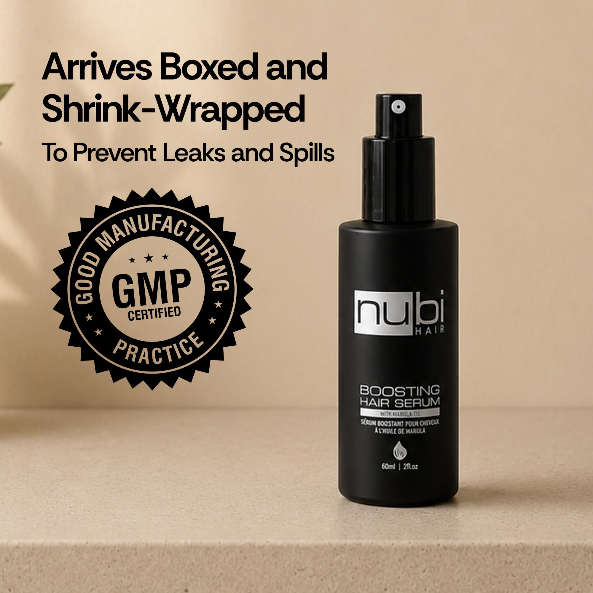 Nubi Boosting Hair Serum with Marula Oil, Vitamin E and Aloe Vera, 2 Fl. Oz./ 60 Ml