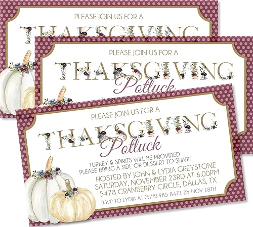 Friendsgiving Dinner Invitations, Thanksgiving Dinner Invitations (Ticket Style)