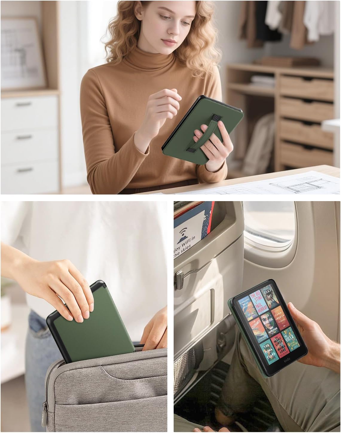MoKo Case for 7" Kindle Paperwhite(12th Gen 2024) and Colorsoft Signature Edition 2024, Lightweight Shell Cover with Hand Strap Auto Wake/Sleep, Not fit Kobo Aura 2/Remarkable, Celadon