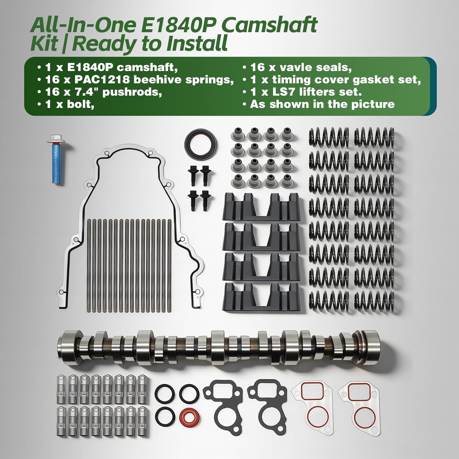 E1840P Sloppy Stage 2 Camshaft Springs Kit with Lifter Pushrods Kit Compatible with Silverado Express Savana Sierra SS2 LS1 4.8 5.3 6.0 6.2 LS Cam LQ4 LM7 1997-2007