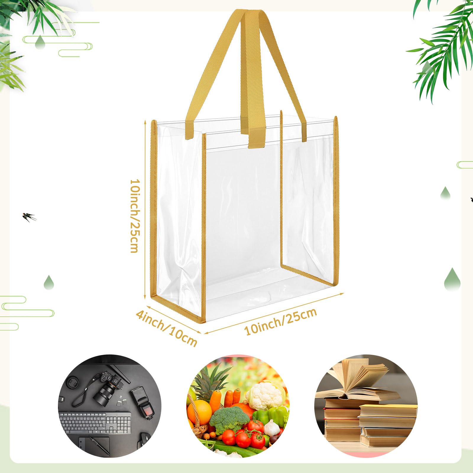 Paterr Transparente Kunststoff-Tragetaschen, 25,4 x 25,4 x 10,2 cm, Stadion-zugelassen, Geschenktüten mit Griffen, für Damen, Sport, Arbeit, Reisen, 20 Stück