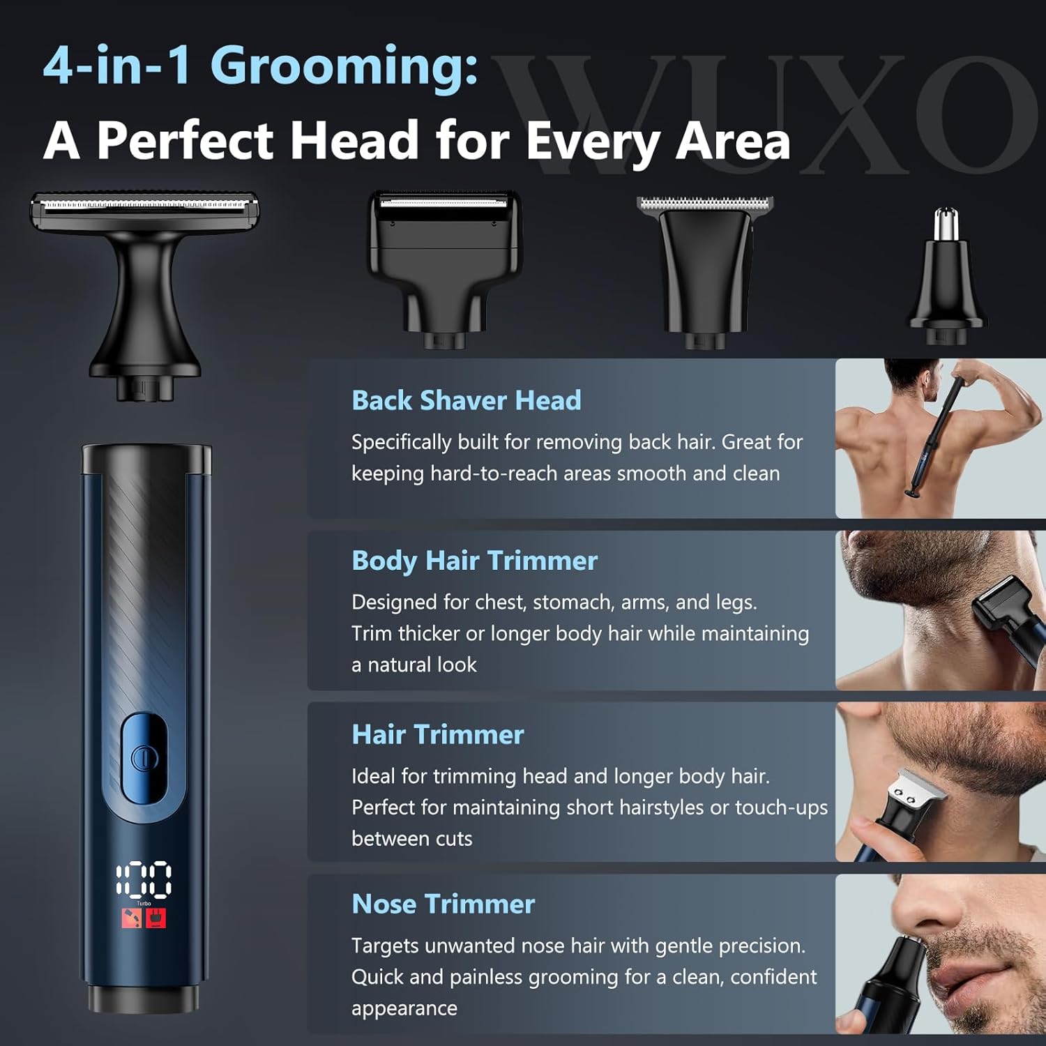 Back Shaver for Men, Mens Back Shaver with Travel Case, LED Display Ultra-Wide 2" T-Shaped Head with Long Handle, Safety Lock, IPX7 Wet/Dry, Multi-Functional Back Trimmer,(Space Silver)
