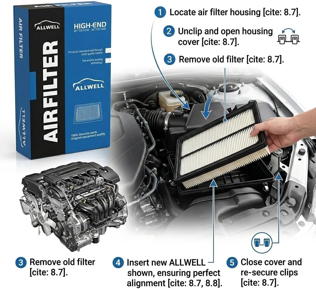 ALLWELL Engine Air Filter for Toyota RAV4 Hybrid (2019-2025), Camry Hybrid (2018-2025), Highlander Hybrid (2020-2025), Sienna (2021-2025), Replacement for 17801-77050,17801-F0020