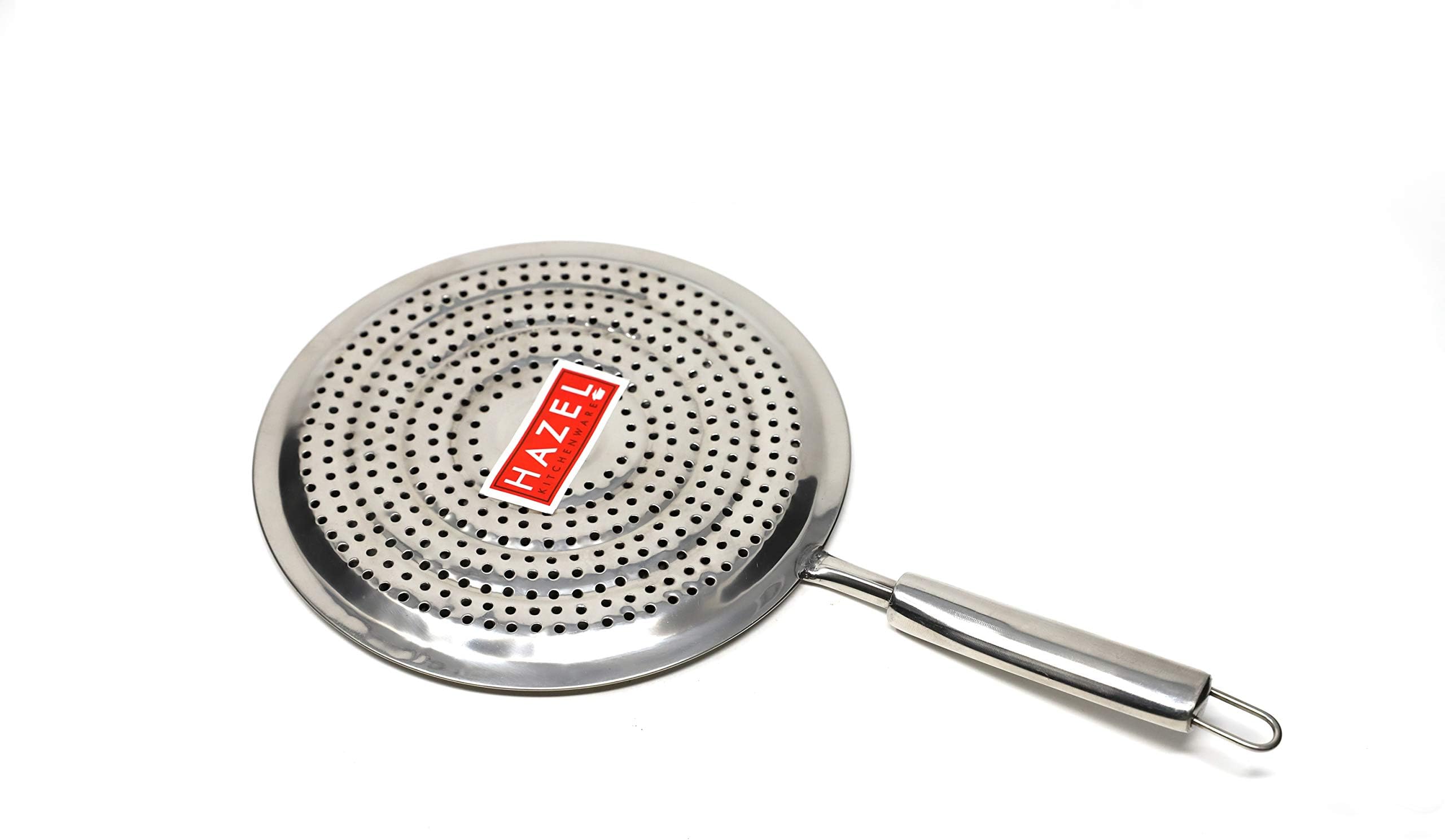 Hazel Stainless Steel Round Papad Jali with Steel Handle, Silver