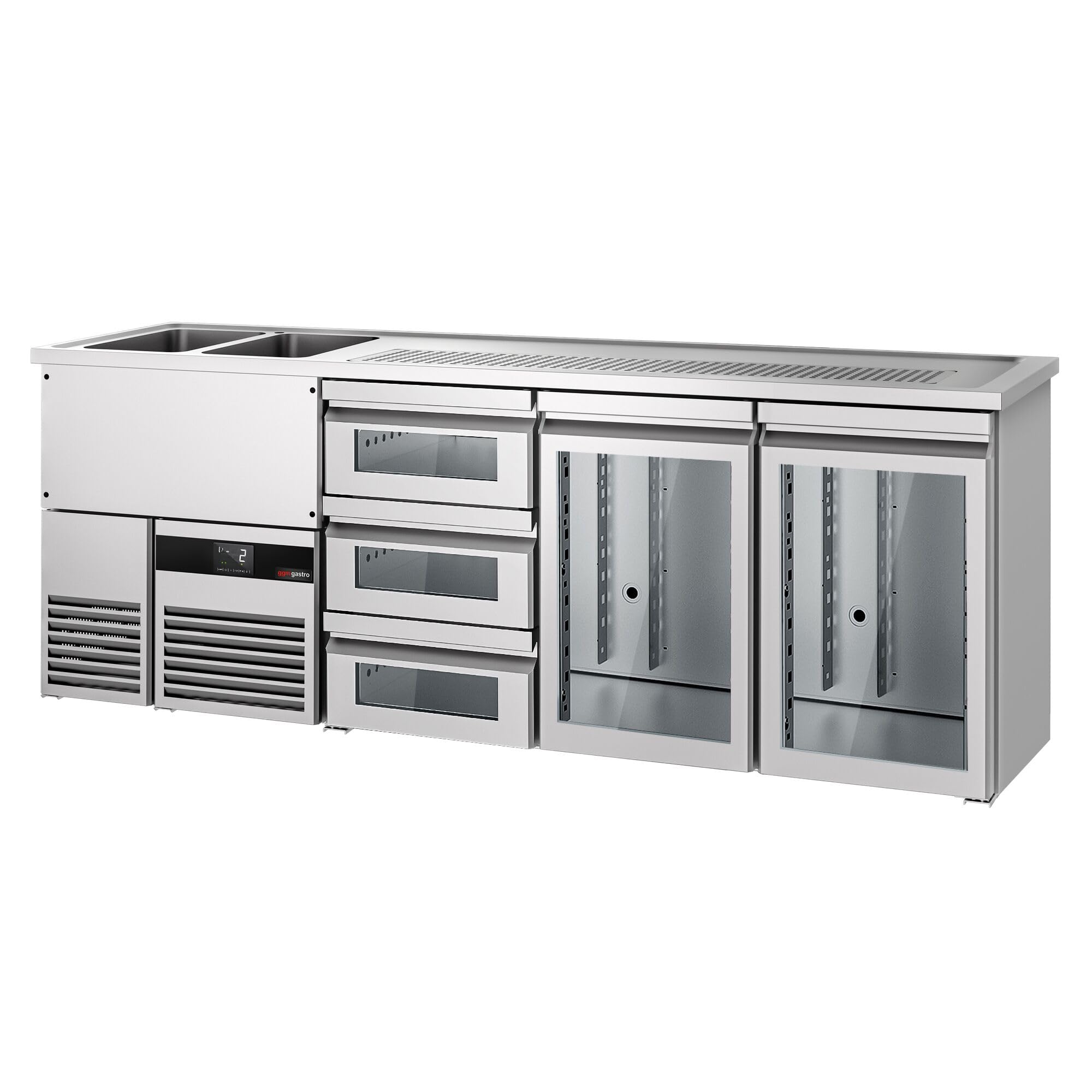 GGM Gastro | BLF257D#SG13#2#GT | Biertheke PREMIUM - 2500x700mm - 2 Glastüren & 3 Glasschubladen
