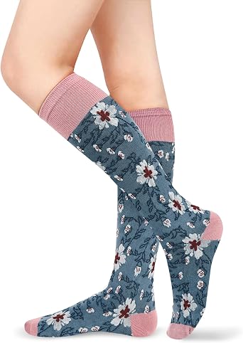 Benefeet Sox Girls Cute Floral Knee High Socks Women Novelty Colorful Kawaii Flower Patterned Long Tube Cotton Socks Gifts