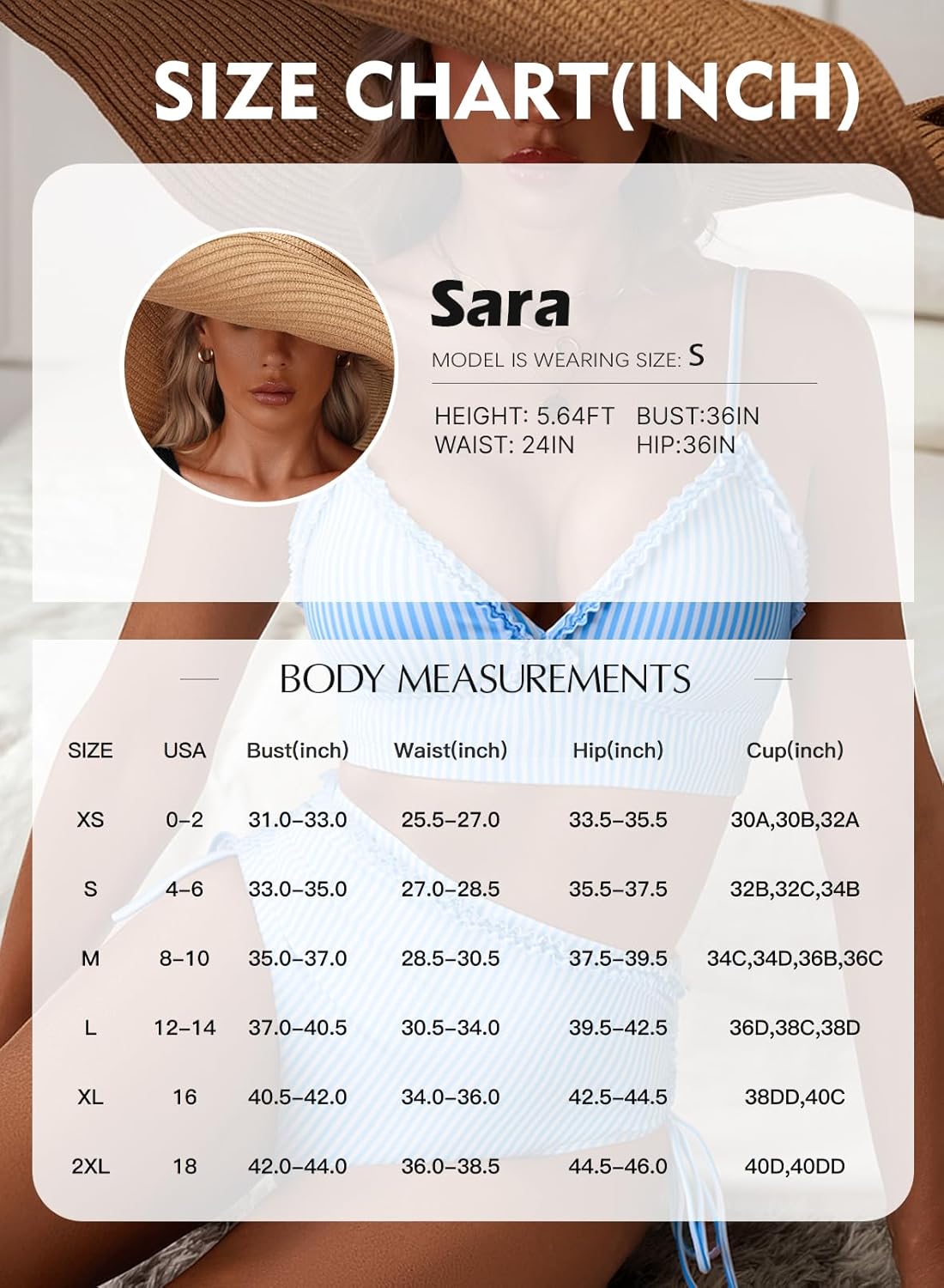 Herseas Women's Splice Ruffle Trim Bikini Sets Tie Side Swimsuits High Waisted Bathing Suits - Image 6