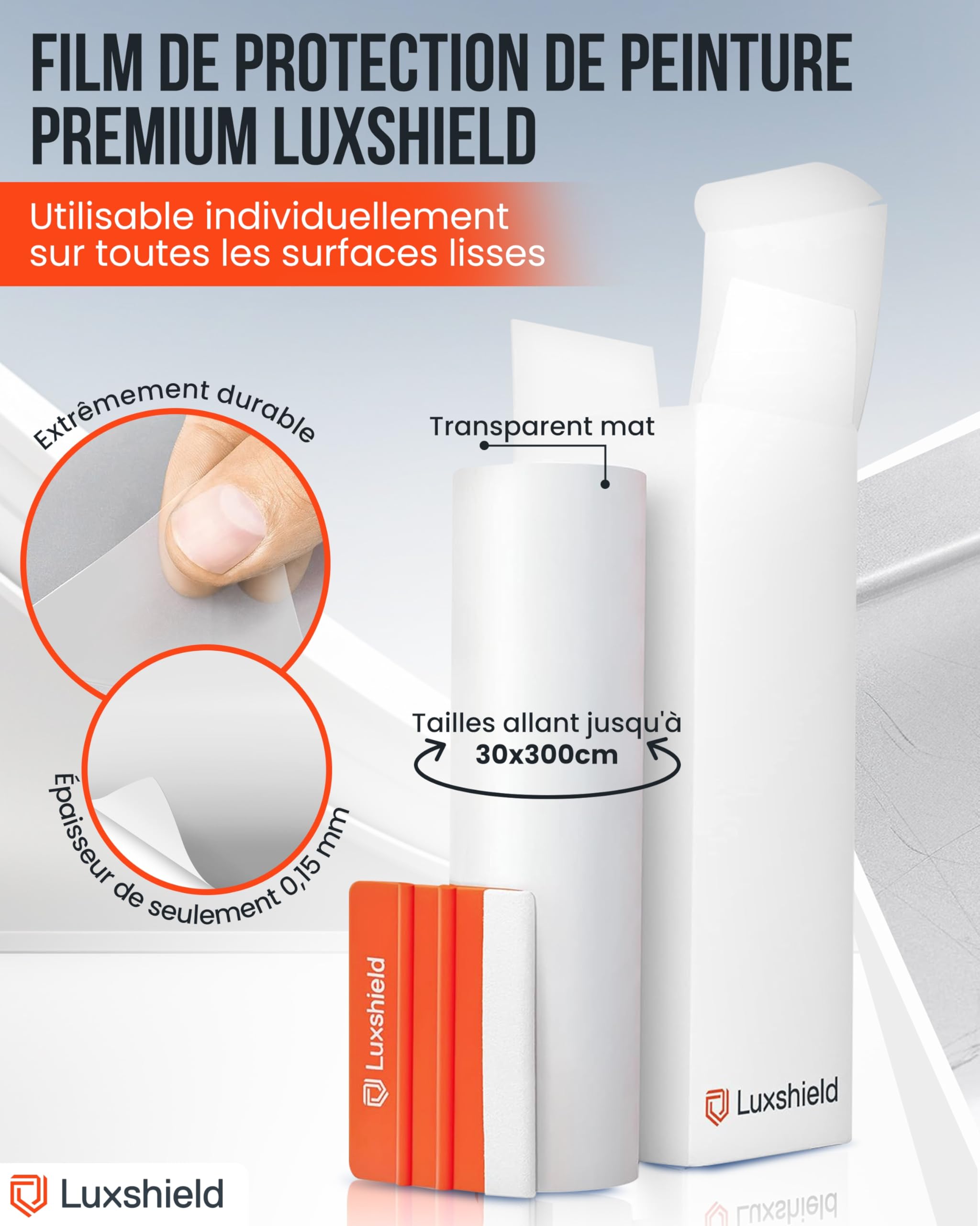 Luxshield Film de protection de peinture 15x200cm pour voitures, motos, vélos - autocollant, au mètre, transparent mat, fabriqué en Allemagne