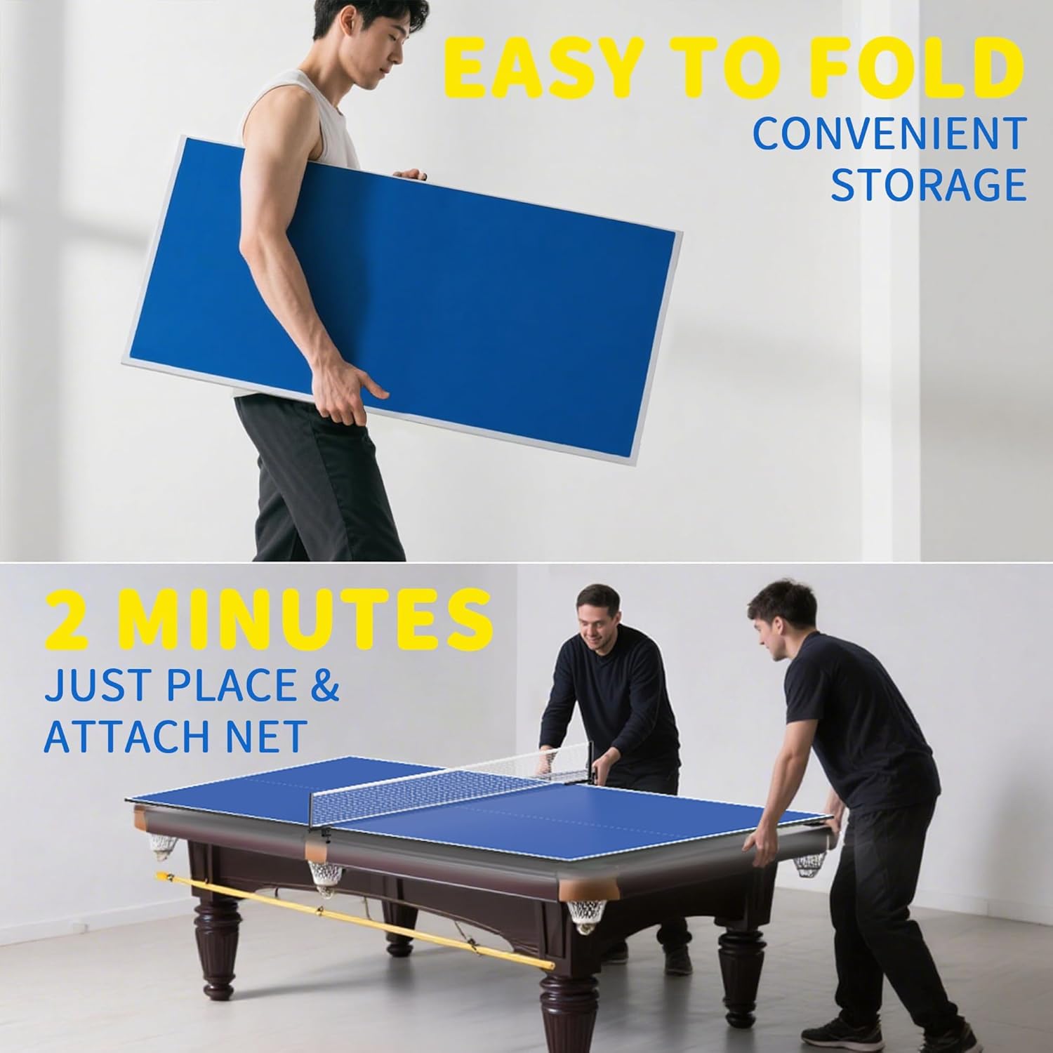 8ft x 4ft Foldable Ping Pong Table Topper for Pool Table, Professional Table Tennis Table Conversion Top with Net & Premium Foam Padding - Perfect for Family Game Rooms,Easy Storage/Assembly