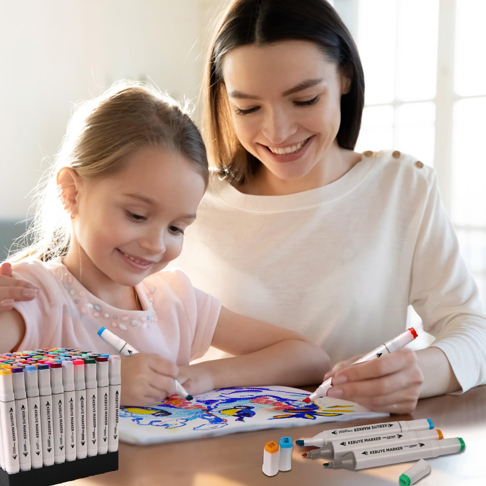 Kebuye Alkoholmarker, 101 Farben, Marker auf Alkoholbasis mit Etui, Kunstmarker mit Doppelspitze, für Kinder und Erwachsene, Malbücher, Skizzen-Permanentmarker, Schulbedarf