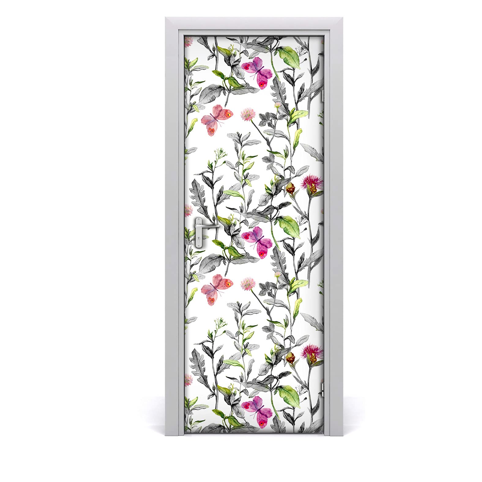 Papier peint sur la porte mural fleurs de pré décoration étiquette 85x200cm