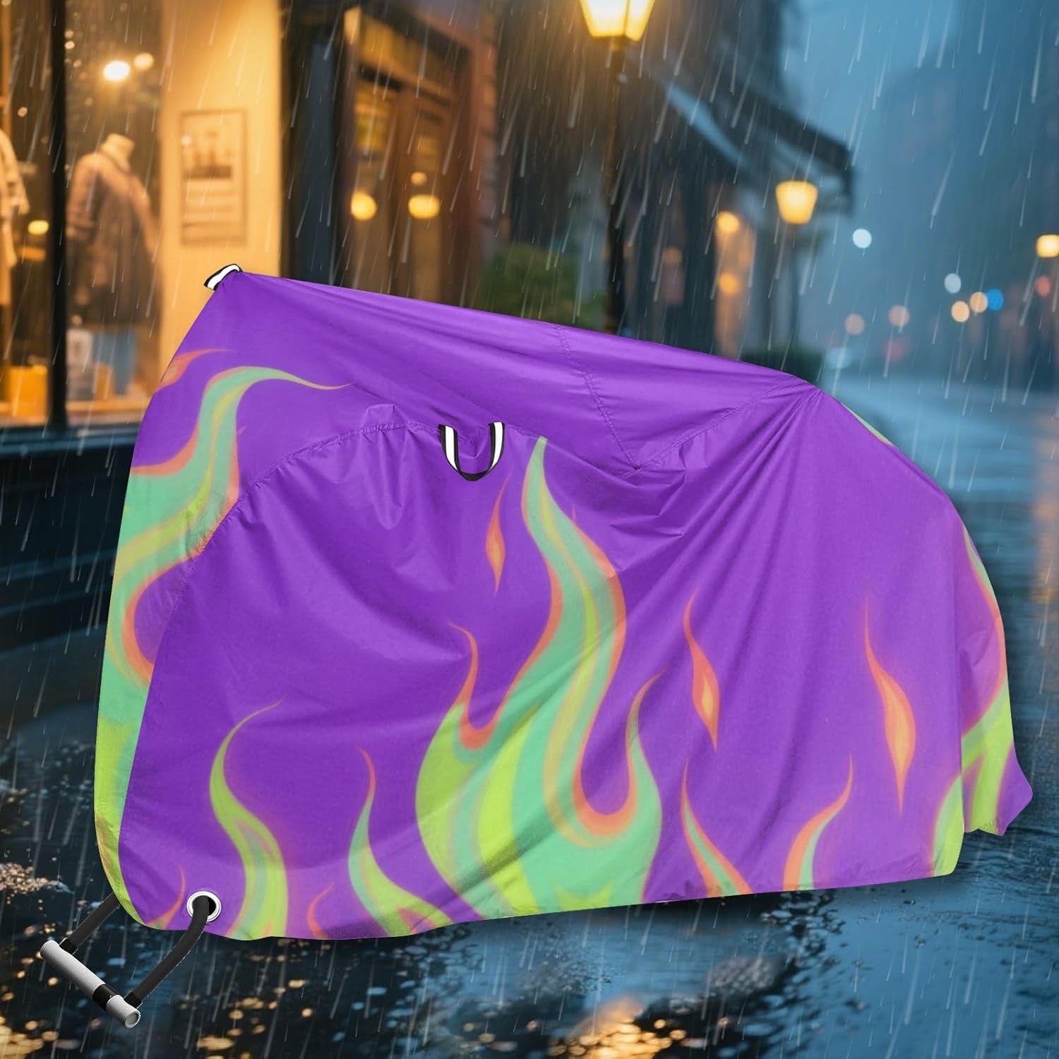 Purple Fluorescent Cool Flame Cover for Bike Waterproof Outdoor Exercise Bike Cover Bikes Storage
