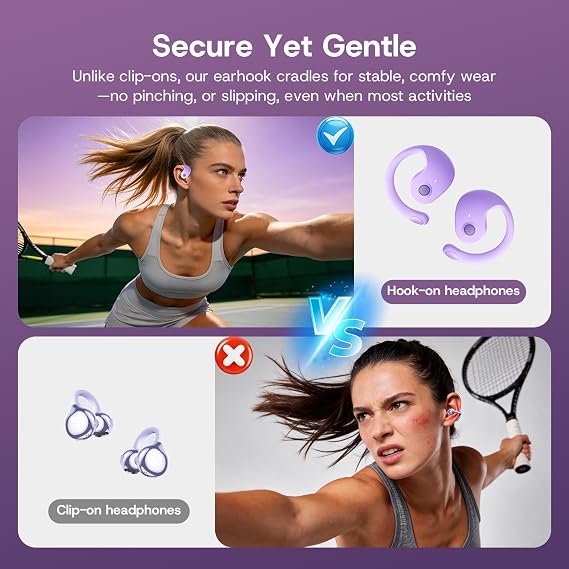 Over Open Ear Earbuds Wireless Bluetooth Open Ear Headphones Air Conduction Earbuds that Don't Go in Your Ear with Awareness of Surroundings with Over-Ear Hooks