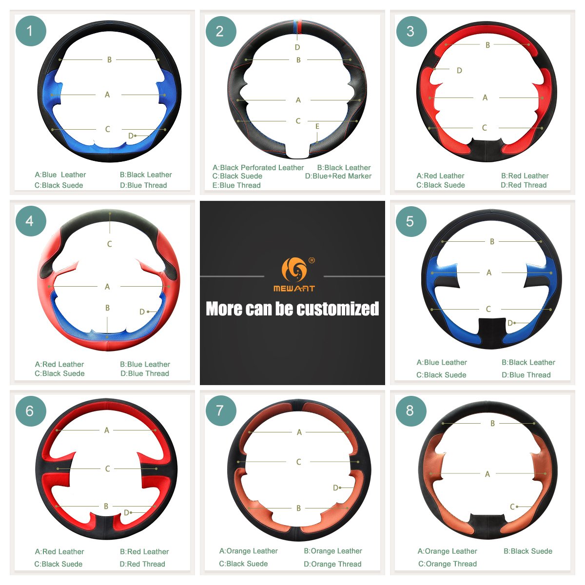 Funda de volante de cuero para volante con diseño 3D personalizable, color negro, azul y ante para Fiesta 2008-2013 Ecosport 2013-2016 (volante de cuero, comprar este)