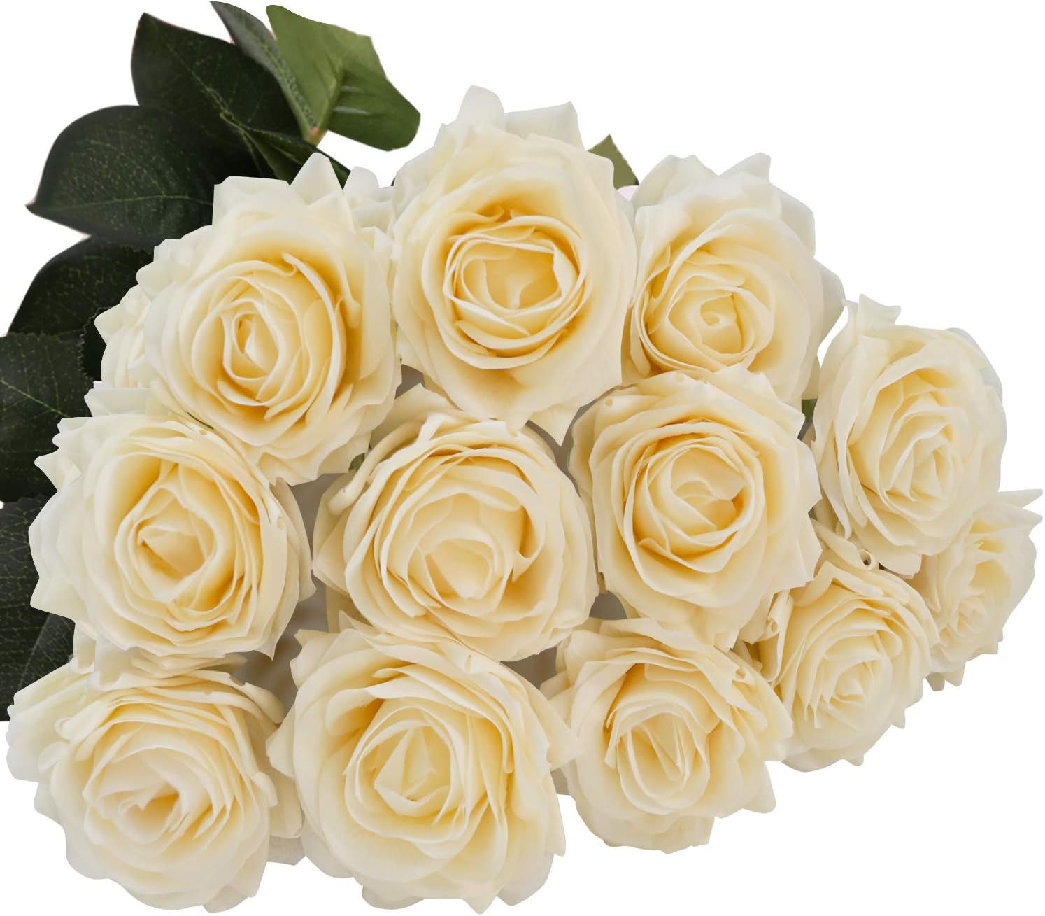 DIGIROOT Artificial Flowers Fake Rose, 12pcs Real Touch Silk Rose Flowers DIY for Wedding, Party and Home Decoration, Yellow