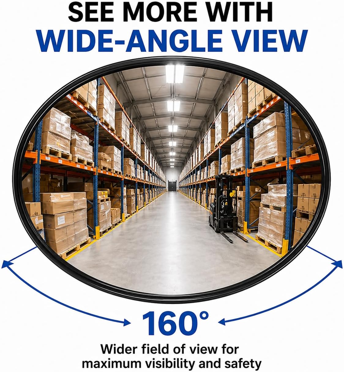 12” Acrylic Convex Mirror, Round Indoor Security Mirror for the Garage Blind Spot, Store Safety, Warehouse Side View, and More, Wall Mirror for Personal or Office Use - Vision Metalizers,Black