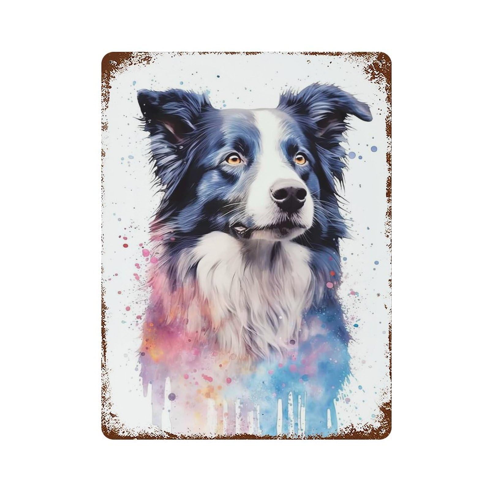 Garage Style Cute Border Collie Dog Art Distressed Metal Wall Sign 15.7"x11.8", Novelty Wall Decor for Bar And Workshop