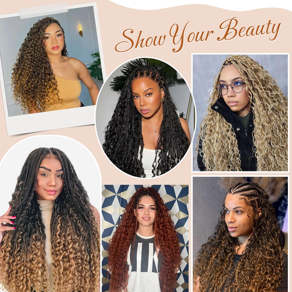 Brown to Honey Blonde Braiding Hair Pre stretched, Ombre Knotless Boho Hair for Braiding Synthetic Hypoallergenic Curly Crochet Braids Twist Bohemian Box Braids Hair (#1b/30/27 5Packs)