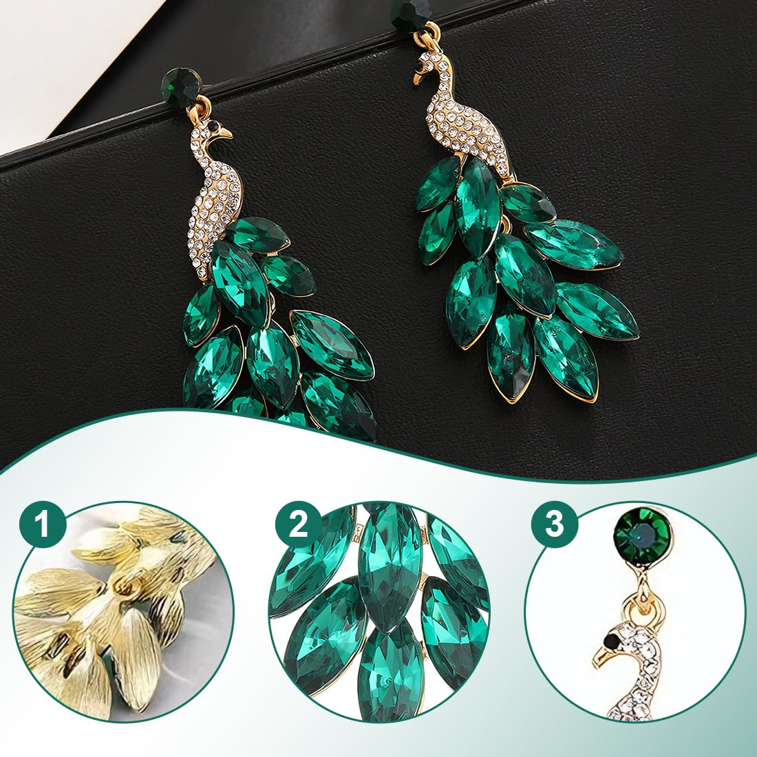 1 par de pendientes de mujer con borlas Pendientes de pavo real de cristal Boho con cuentas en cascada Aretes de gota con flecos, verde