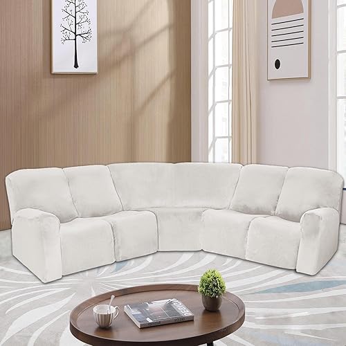 Miniatura 7 de MIFXIN Funda para sofá esquinero, 1 pieza, de terciopelo, elástica, para sofá reclinable seccional, funda para sofá reclinable en forma de L,