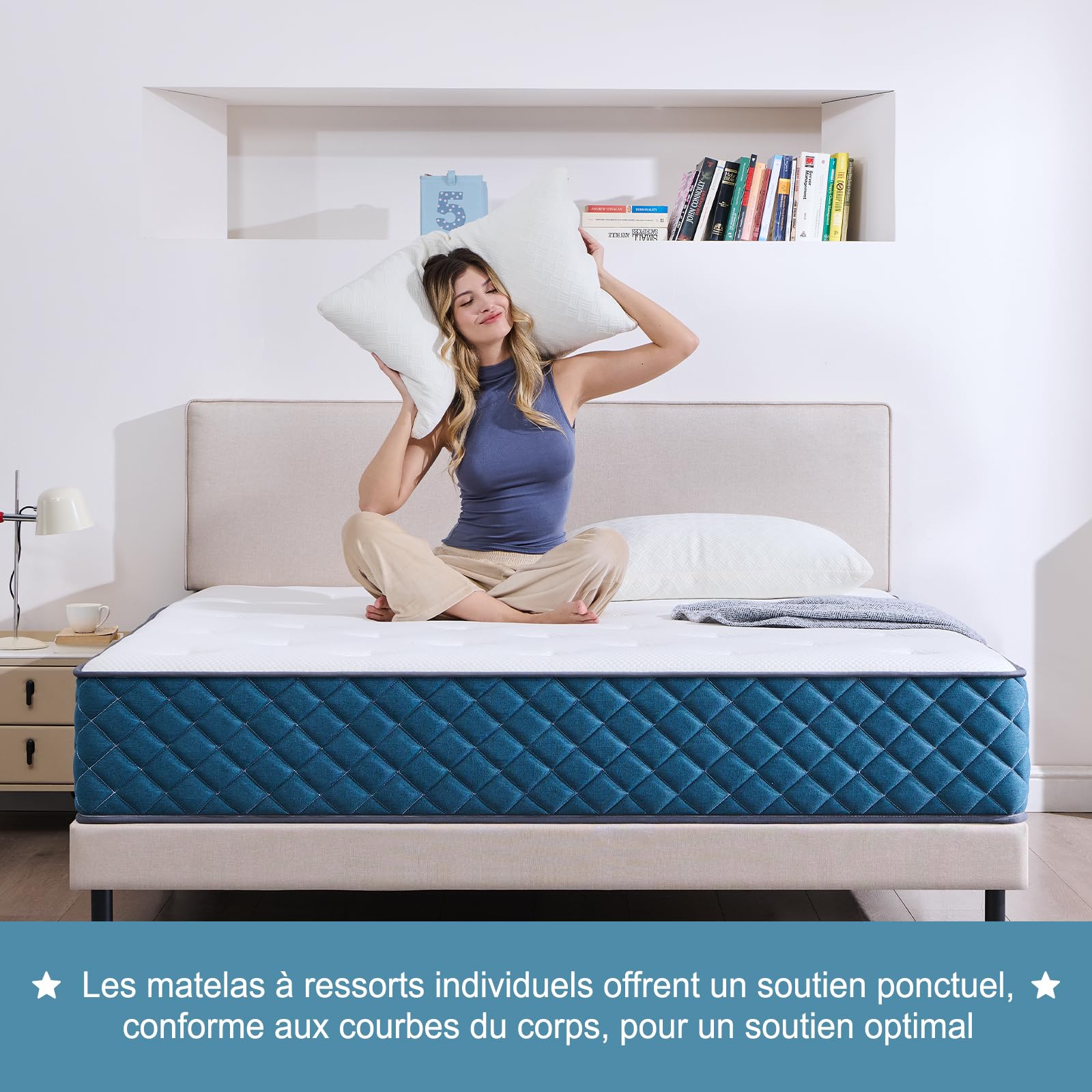 Hiimgo Matelas 120x190x22 cm Matelas à Ressorts Ensachés Indépendant et Mousse à Mémoire De Forme, Dureté Moyenne, Durable, Soutien Parfait, Respirant (120x190x22)