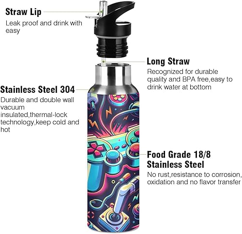 Vista 51 de Botella de agua amarilla para niños y niños, con aislamiento de acero inoxidable, para agua fría y caliente, con tapa con pajilla, para deportes