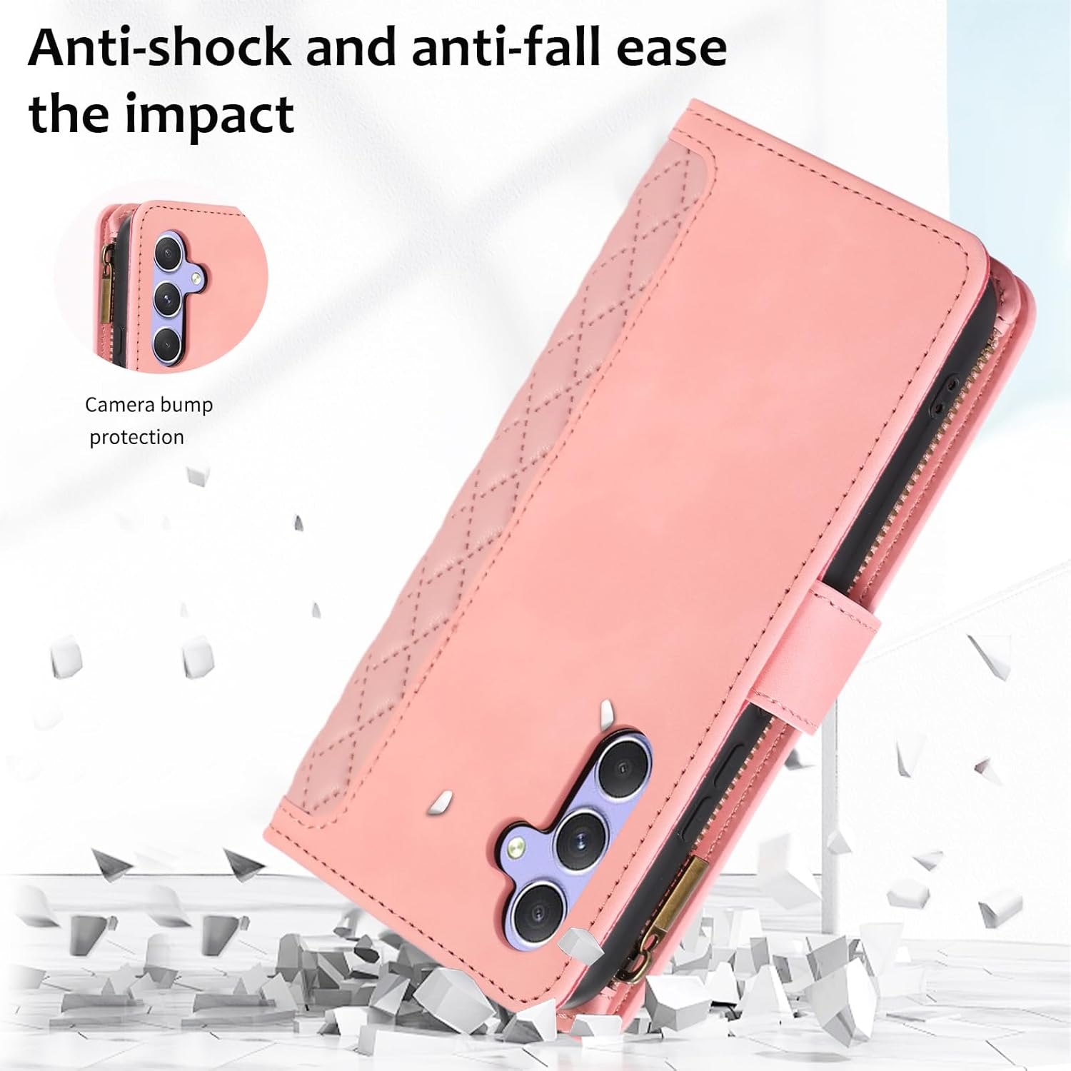 Asuwish Phone Case for Samsung Galaxy S25 Plus S25+ 5G Wallet Cover with Tempered Glass Screen Protector and Crossbody Wrist Strap Flip Zipper Card Holder Cell S25plus 25S + S 25 25+ Women Rose Gold - Image 6