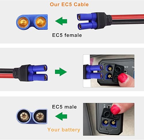 Miniatura 4 de KUNCAN EC5 - Cable de arranque con abrazaderas de batería, clips de cocodrilo de repuesto de 12 V a conector hembra EC5, cable de arranque de coche
