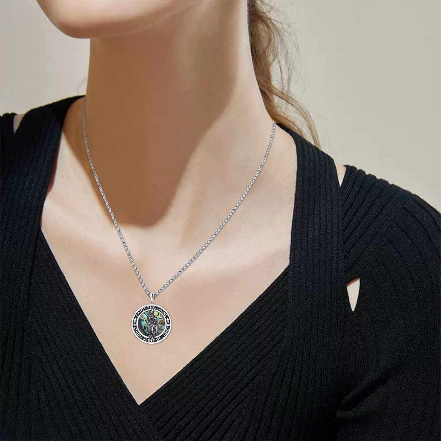 JUSTKIDSTOY 925 Sterling Silver St Michael/St Peregrine/Virgin Mary/St Francis/St Anthony/St Joseph/Baphomet Necklace for Men Women Amulet Religious Saint Medal Jewelry Gifts