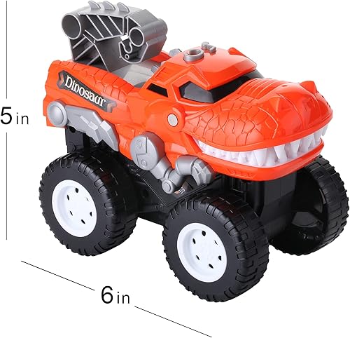 Miniatura 2 de Dinosaurio Monster Trucks - 2 camiones de juguete para niños pequeños que funcionan con pilas, luces y sonidos, T-Rex rugiente, dinosaurio tiburón,