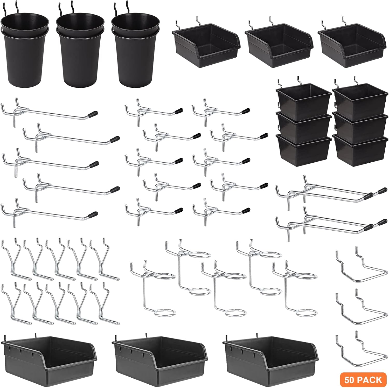 G.CORE 50-Pack Pegboard Accessories, 1/8-Inch and 1/4-Inch Peg Board Hook Accessories, Pegboard Bins, Organizer, for Garage, Work Bench Organizers and Storage