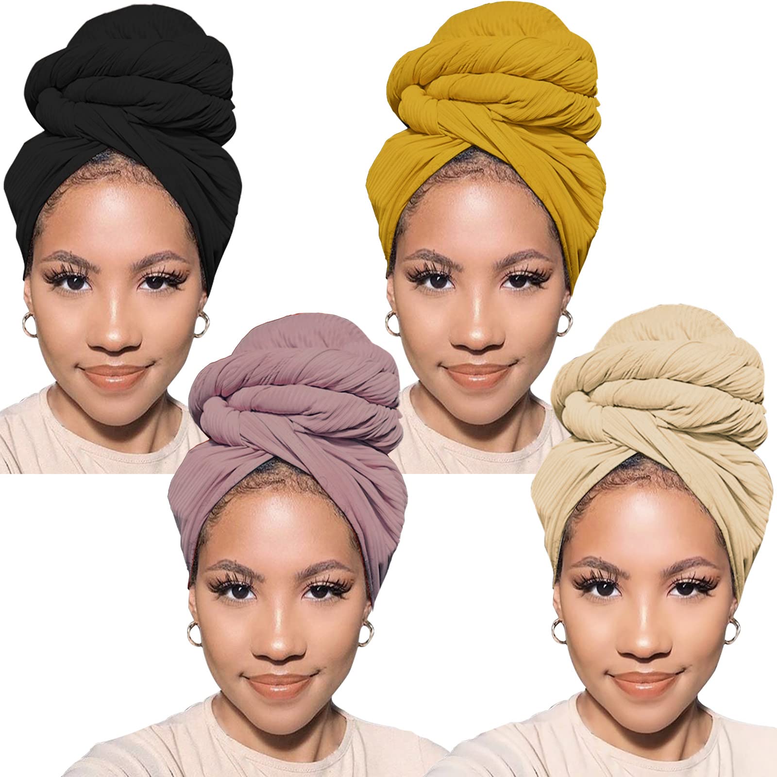 PWEOUKE Head Wraps for Black Women African Head Wrap Lightweight for Women Long Plain Turban Hair Scarf Scarves