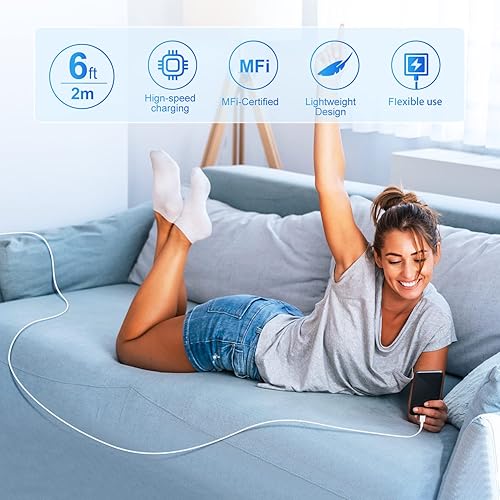 Miniatura 7 de Cable USB C a Lightning real de 20 W para iPhone de carga rápida, [paquete de 3 de 6 pies] Cable de carga rápida USB-C certificado Mfi para iPhone