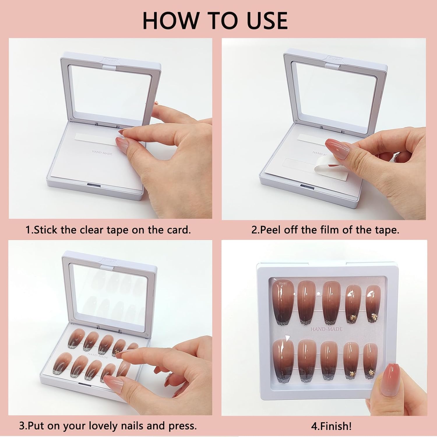 32 Pack Press On Nail Packaging Boxes - 3D Floating Storage and Display Box With 90pcs Double Sided Adhesive Tape for Nail Tech