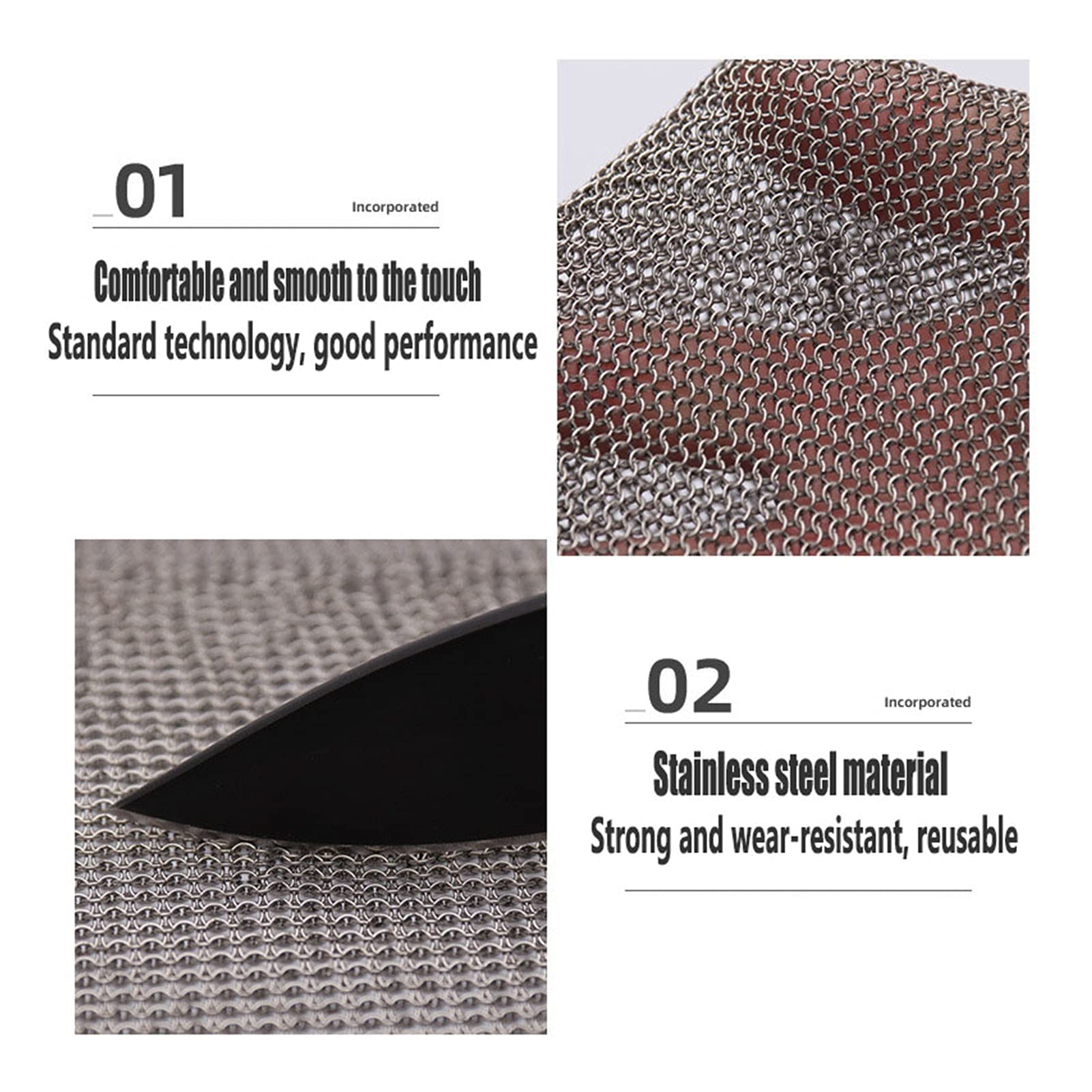 Antiestutado De Acero Inoxidable con 2pcs Guantes, Metal Seguro De Grado Alimenticio, Suave, Cómodo Y Fácil De Limpiar. (Color : Gloves-XXXL, Size : 55X70cm)