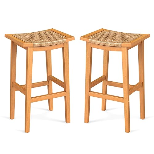 Outdoor Wooden Bar Stools Set of 2, 29" Backless Patio