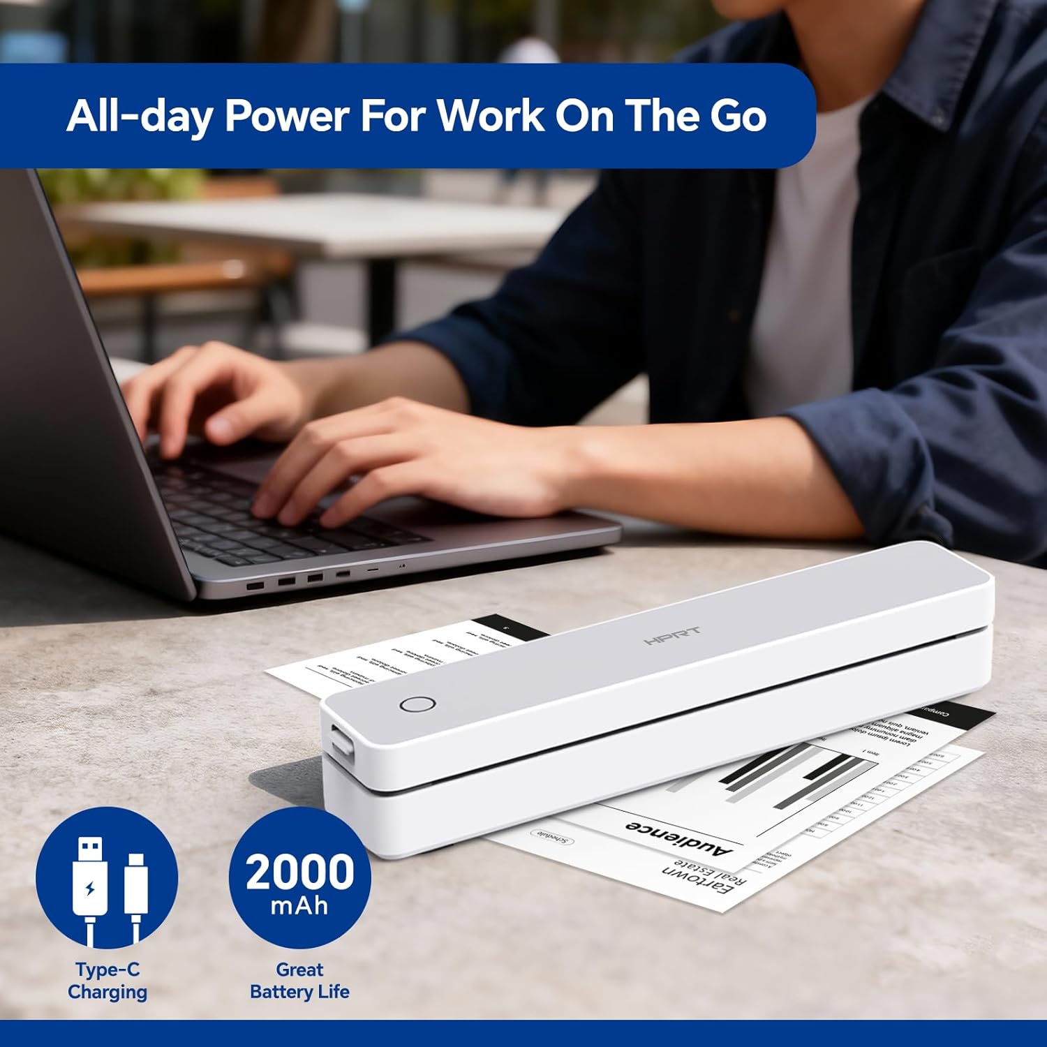 HPRT MT610 Portable Thermal Printer - Inkless Printer, Supports Regular Paper & Labels, Bluetooth & Auto Paper Feed, Supports iOS/Android/Laptop for Home/School/Travel White- 210 Sheets Thermal Paper