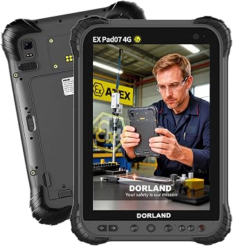 DORLAND EX Pad07 4G Industrial Intrinsically Safe ATEX Explosion-Proof Zone 2 Tablet, IP67, 8 inch 19201200 IPS Screen, Android 13 Tablet, Octa-core, 8GB+128GB, 9000mAh, Wi-Fi & Bluetooth & NFC & GPS