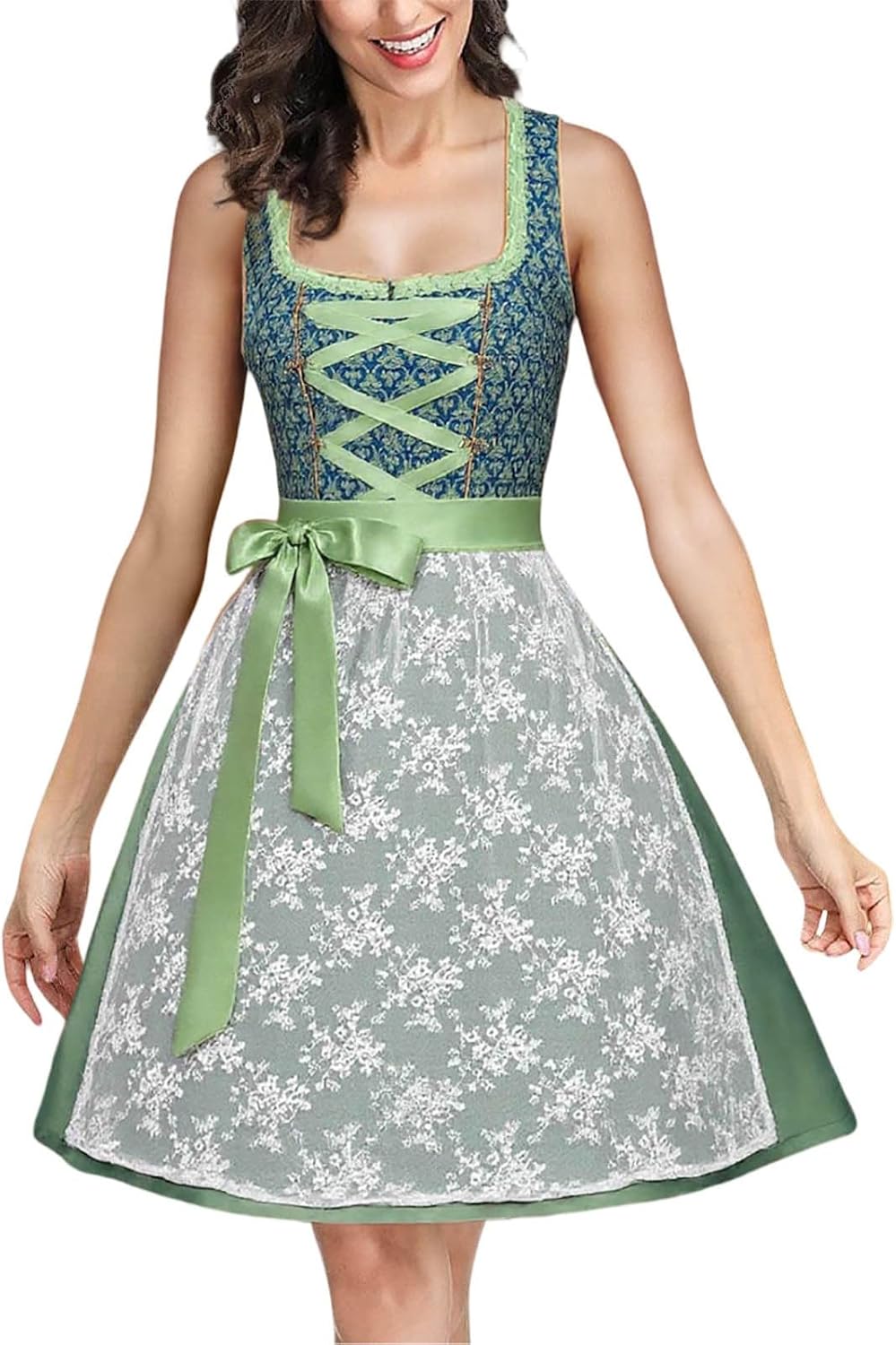 POIUIYQA Damen Dirndl Komplettset - Samt Dirndlkleid Mit Schürze Für Oktoberfest & Trachtenfest