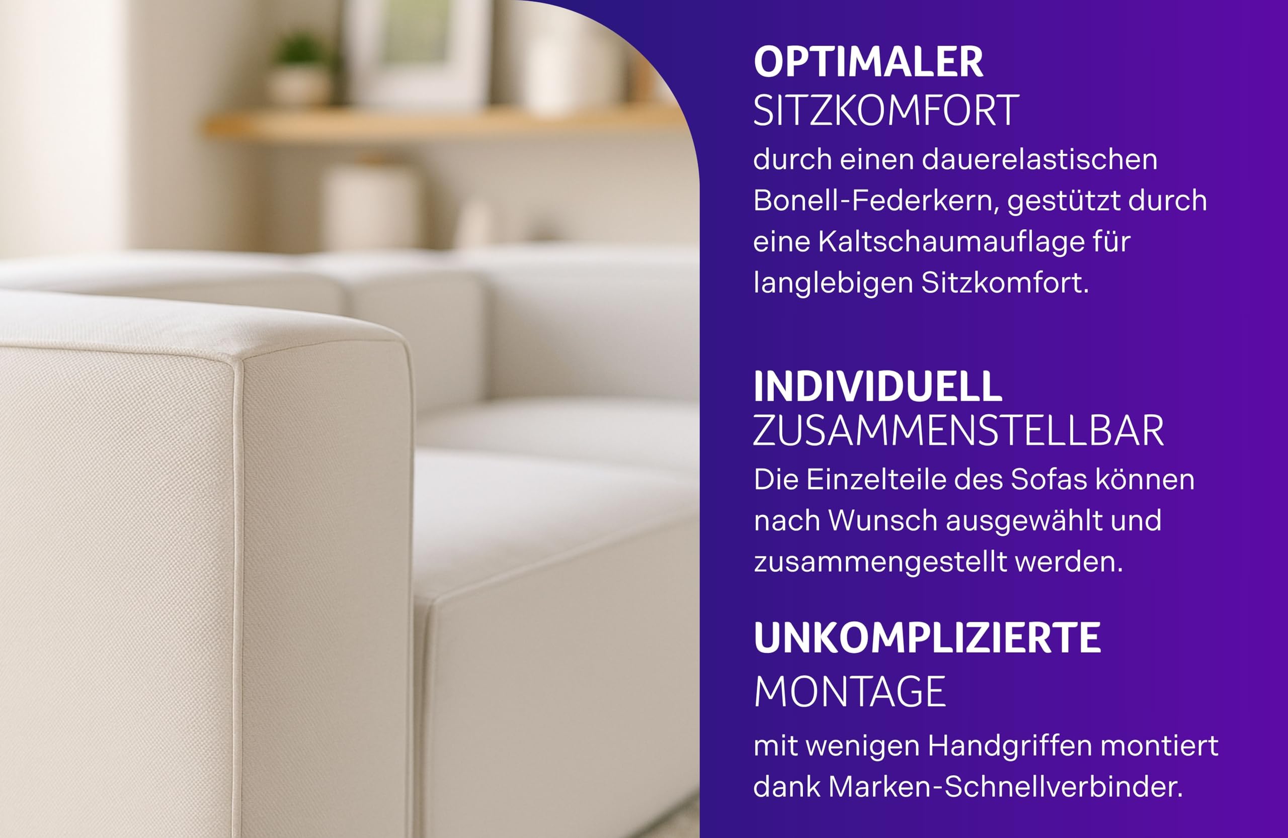 Traumnacht Genua Modular Sofa, individuell kombinierbare Wohnlandschaft, Sitzelement ohne Armteil - strapazierfähiges Möbelgewebe, produziert nach deutschem Qualitätsstandard, weiß