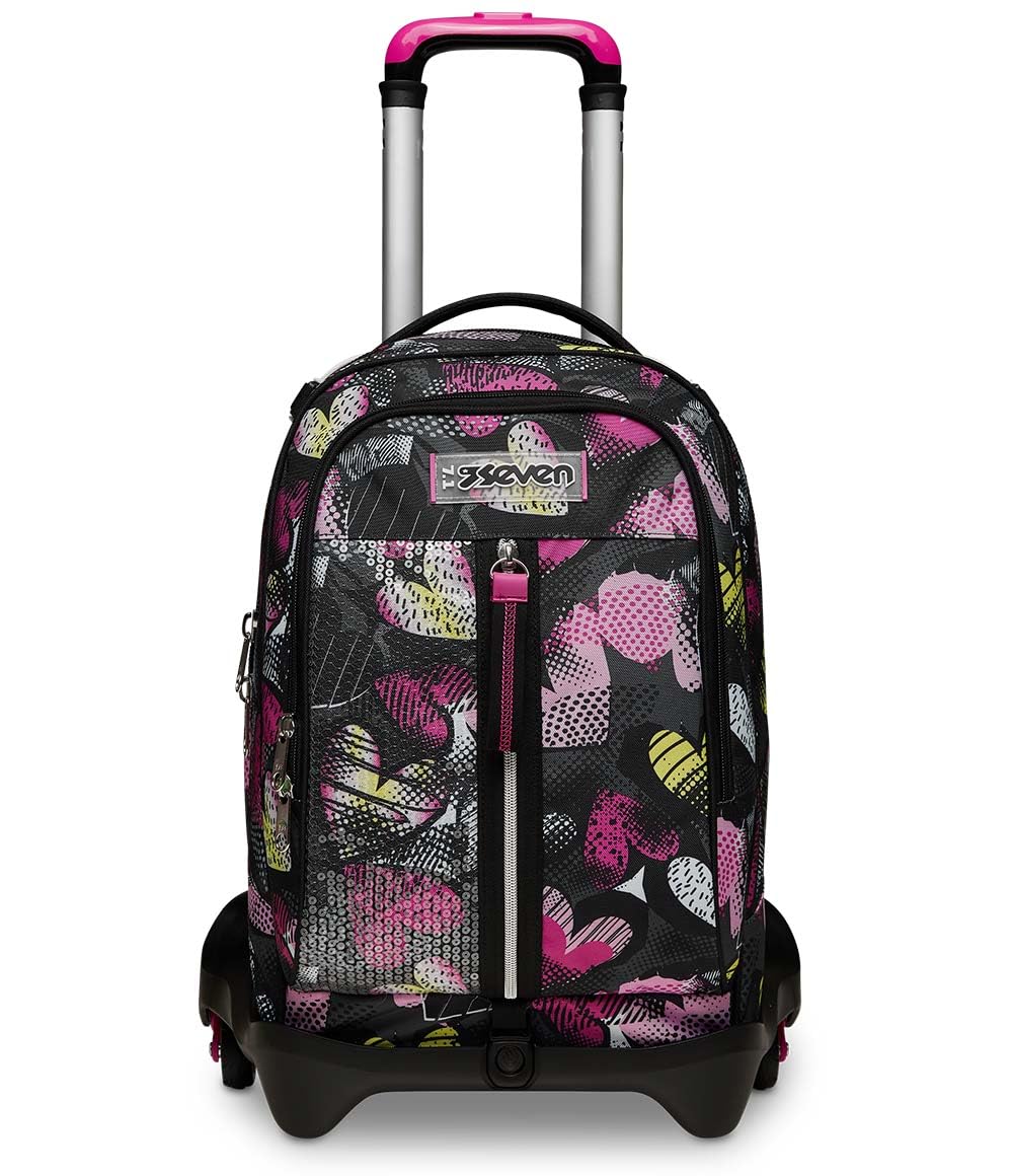 Seven Trolley Scuola Sganciabile Jack 3 Ruote, Fucsia, KIDDIE CRUSH, Triplo Uso, Zaino con Carrello Sganciabile, Tasca Porta Borraccia, Zaini e Trolley, Scuola, Bambine e Ragazze