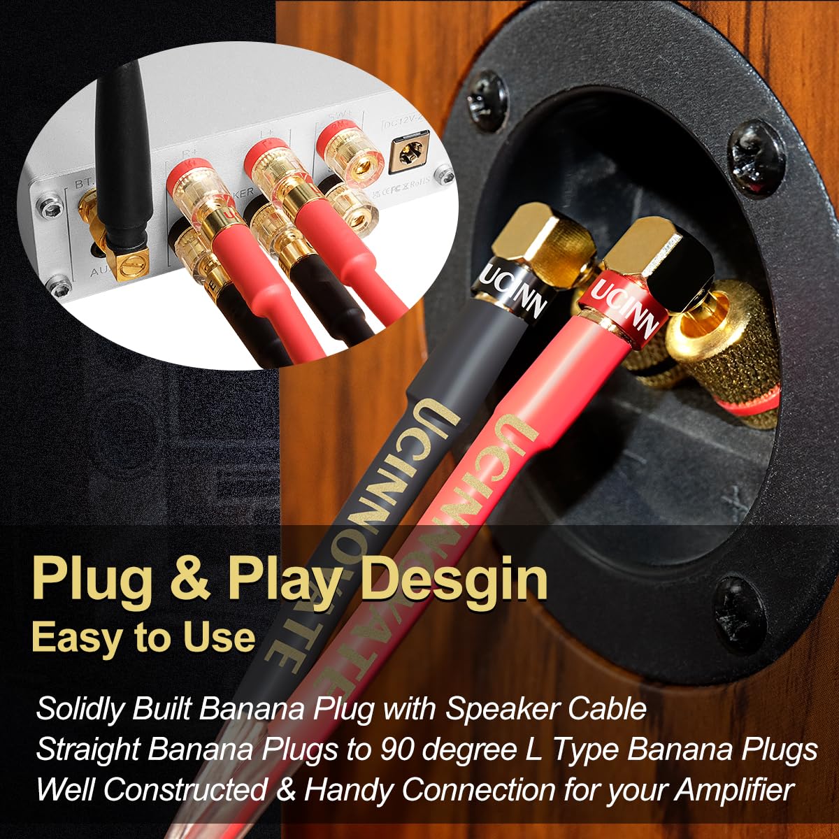 Amazon | VVFLED HiFiスピーカーケーブル、バナナプラグ付き、3m 13AWG