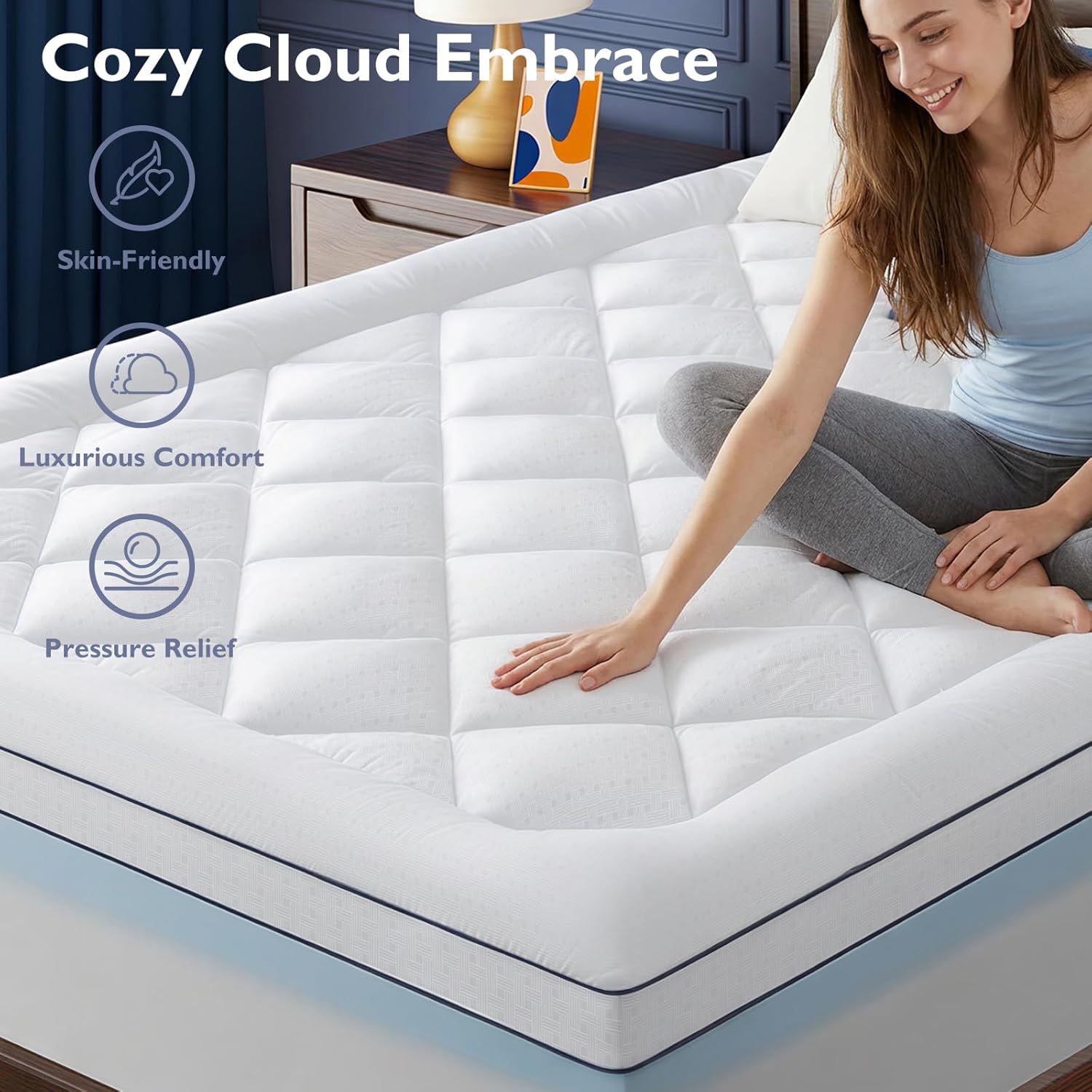 BedStory Dual Layer 4 Inch Mattress Topper Queen Size - 2” Gel Memory Foam and 2” Plush Pillow Top for Pressure-Relieving & Back Pain - Deep Pocket, Corner Straps, CertiPUR-US Certified