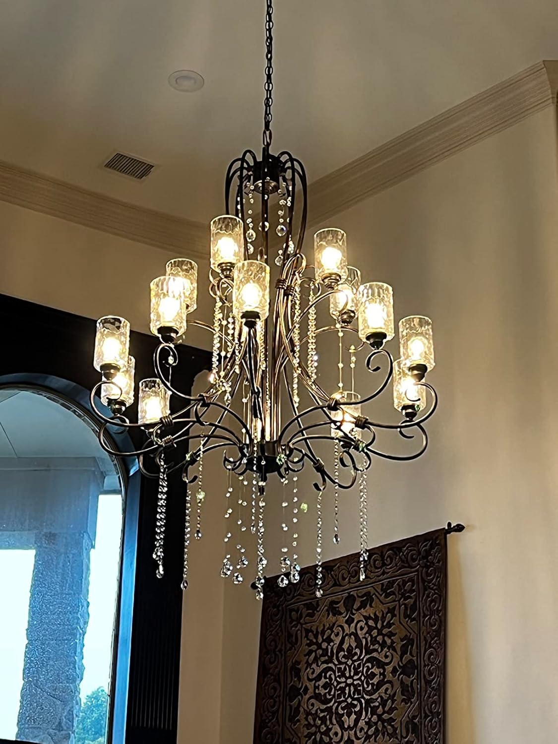 Glass Lamp Shade Replacement Globe & Cover for Light Fixture, 6-1/16" Height 4-1/16" Diameter, 1-5/8 inch Fitter, 5 Pack Amber Hammered Water Ripple Cylinder Glass Shade