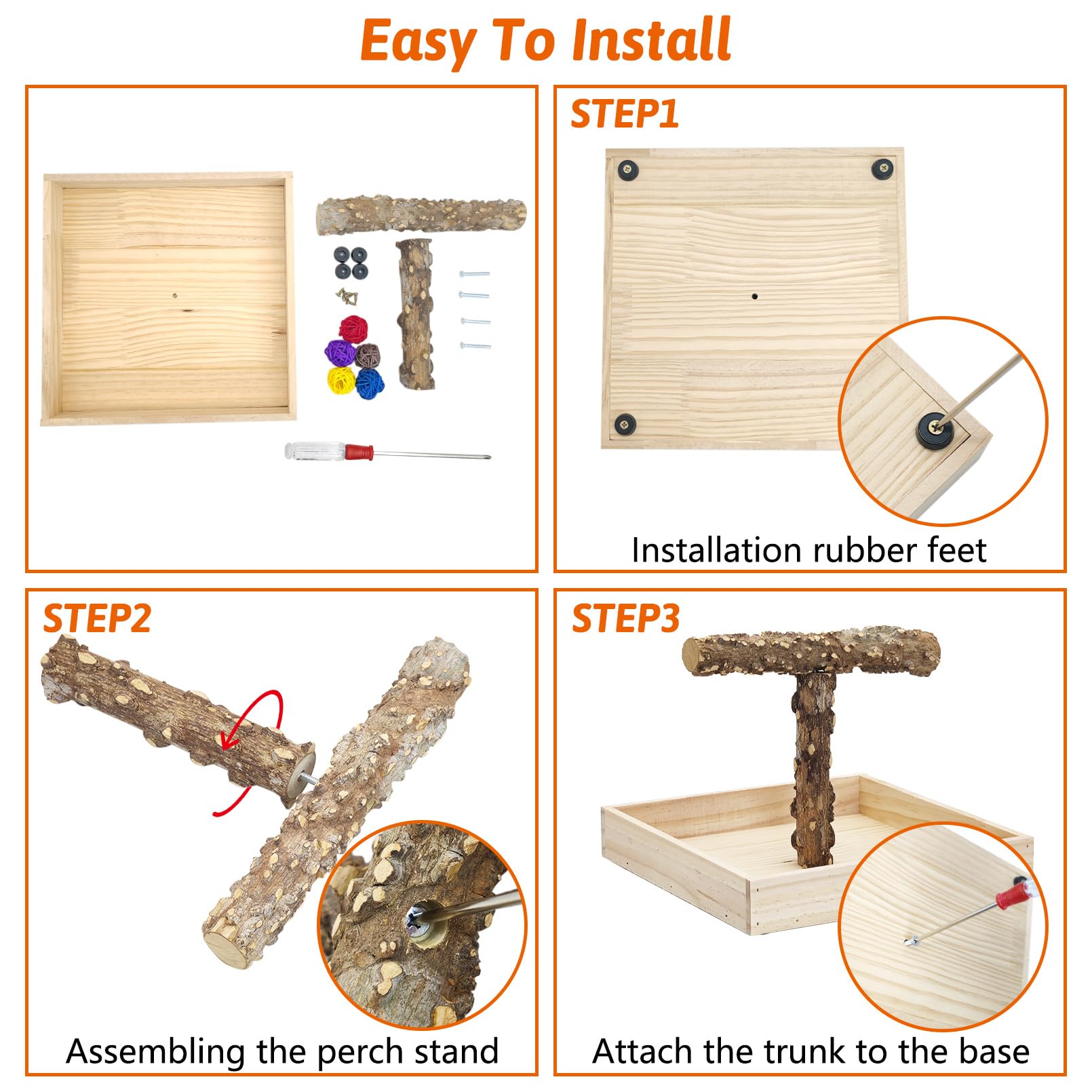 BNOSDM Portable Bird Perch Stand with Potty Tray, Natural Wood Tabletop Training Gym Parrot Playground Toy for Budgies, Cockatiels, Lovebirds,Conures - image 6